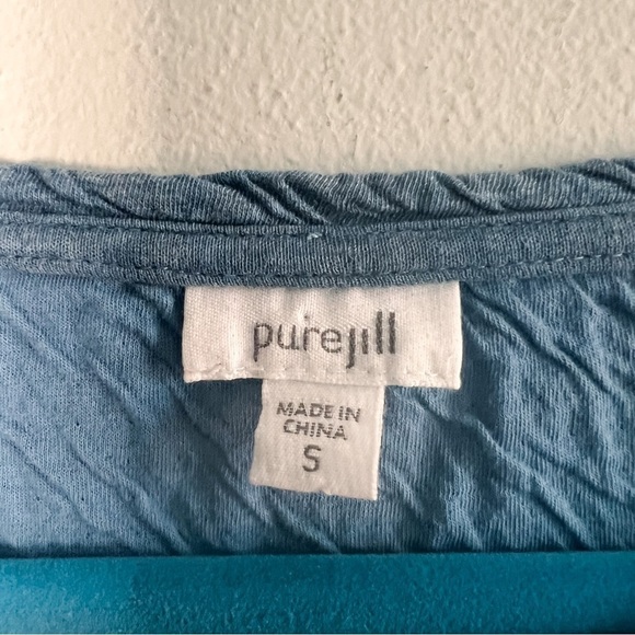 J. Jill Pure Jill Blue Round Neck 3/4 Sleeve Scrunched Cotton Fabric Top Small - Picture 4 of 7